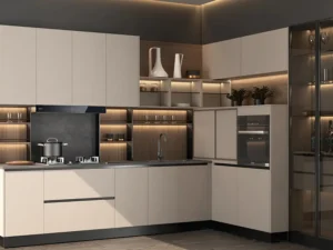 白と黒のアルミキッチンキャビネット