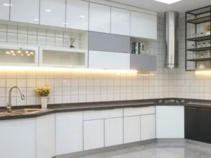 mobile da cucina in alluminio bianco e grigio